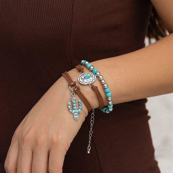 Vintage Ethnic Style Turquoise Multi-Element Bracelet Set