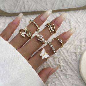 Elegant Micro Rhinestone Simple Butterfly Ring Set