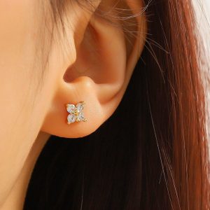 Fashionable zircon inlaid lucky clover earrings