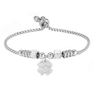 Personalized and fashionable diamond studded stainless steel adjustable clover bracelet